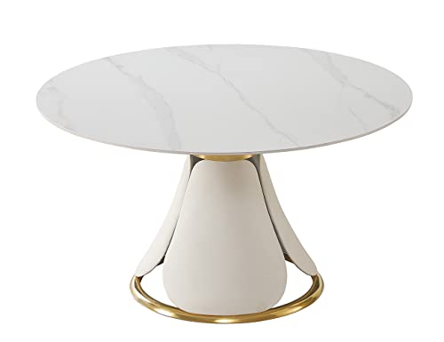 Leavader Modern Marble Round Dining Table - 53" Engineered Stone Dining Table With Round Marble Tabletop And Petal-Shaped Base, Marble White Round Dining Table For Home Kitchen #TOP4