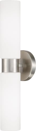 HomePlace Lighting 652621BN Theo Minimalistic Luxe Soft White Glass Wall Sconce Bath Vanity Bar, 2-Light 200 Total Watts, 21