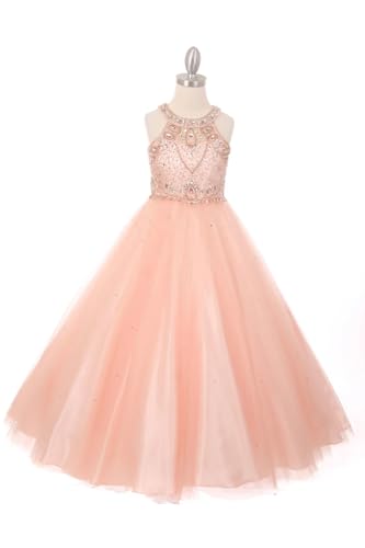 Girls Pageant Dresses for Girl Halter Formal Tulle Sequin Sparkling Dress Birthday Party Little Girls Ball Gown4