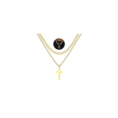 FaithHeart FaithHeart Cross Necklace for Men, Silver/Black/Gold Crucifix Necklace Stainless Steel Pendant with Cuban Chain Jesus Cross Necklaces Religious Gifts for Men
