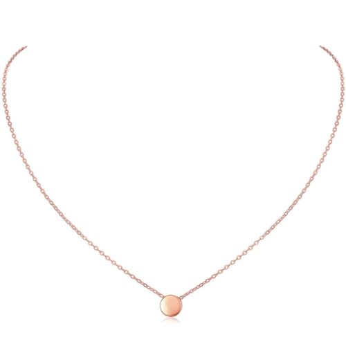 Image of ChicSilver Womens Silver Necklace Rose Gold Round Pendant Necklaces 925 Sterling Silver Tiny Small Necklaces for Women Ladies