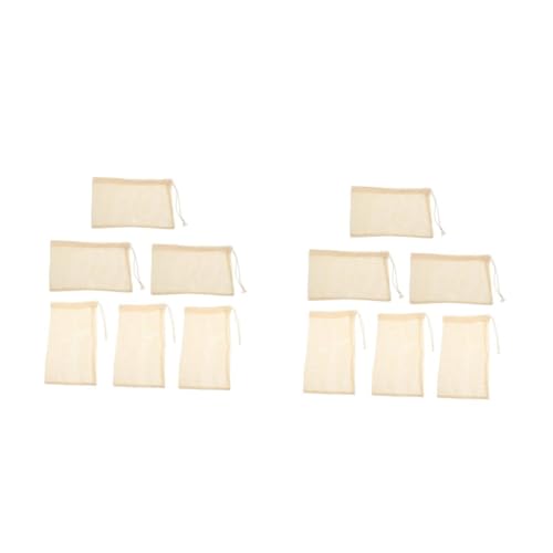 SOLUSTRE 2 Series Bolsa De Malla Con Cordón Para Frutas Bolsas De Lino Para Almacenar Bolsas Para Asar Bolsas Organizadoras De Malla Bolsas Lavables Para Comestibles 6 piezas x 2