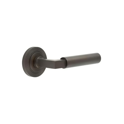 KOOPLES HARDWARE Dark Bronze Burlington Westminster Door Handles – Solid Lever on Traditional Backplate for Interior Doors – Fixings Included (Reeded Rose, N/A)
