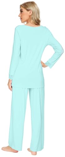 WiWi Viscose from Bamboo Pajamas Sets for Women Long Sleeve Sleepwear Soft V Neck Top with Pants Plus Size Pjs S-4X2