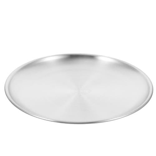 TOPPERFUN 1 Pieza Sartén Para Barbacoa De Acero Inoxidable Redondo Cacerola Moldes Para Hornear Bandejas Para Plato De Cocina Envase Apto Para Microondas Mochila Pizca Comida Lámina Plata