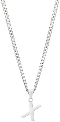TWISTED PENDANT Alphabet Initial Necklace For Women & Men 3mm Thick & 22 Inch Long Cuban Chain Stainless Steel Silver & 18k Gold Plated Chain