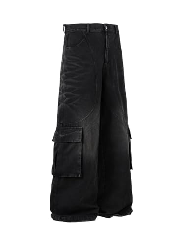 Streetwear Cargo Jeans Denim Baggy Washed Wide Leg Street Y2k Pockets Pants