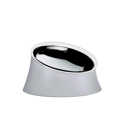 Alessi Wowl BM13/28 - Schüssel für Hunde, Design, Schräg zur Vereinfachung der Hundefütterung, Resin Thermoplastik und Edelstahl 18/10, 28 cm, Grau