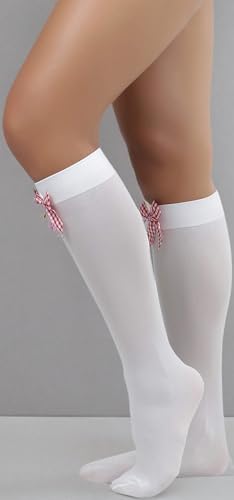 Image of ToBeInStyle Women's Opaque Knee High Nylon Fashion Socks Solid & w /Front Satin Bow
