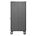 Durham 3501M-BLP-12-2S-1795 Lockable Mobile Cabinet with 12 Red Hook-On Bins, 2 Adjustable Shelves, Flush Door Style, 36" Wide, 14 Gauge, Gray