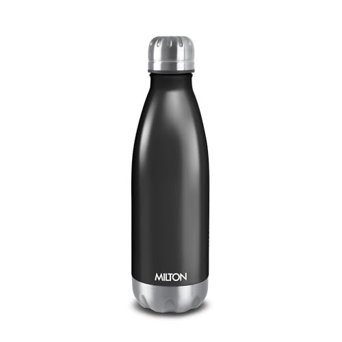 Image of Milton Duo DLX 350 Thermosteel Water Bottle 350 ml, 24 Hr Hot and Cold I Leak Proof Lid, ISI Certified I Vacuum Insulated I for Office, Gym, School I Matt Black
