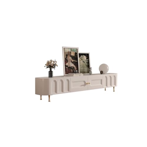 Moderno mueble de TV de madera maciza, centro de entretenimiento creativo en color crema, diseño simple para sala de estar, aparador elegante y soporte de TV, perfecto para decoración del hogar