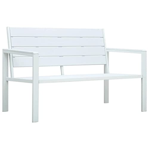 vidaXL Banc de Jardin Banc de Terrasse Banc d'Extérieur Banc de Parc Banc de Patio Durable Meuble d'Extérieur 120 cm PEHD Blanc Aspect de Bois