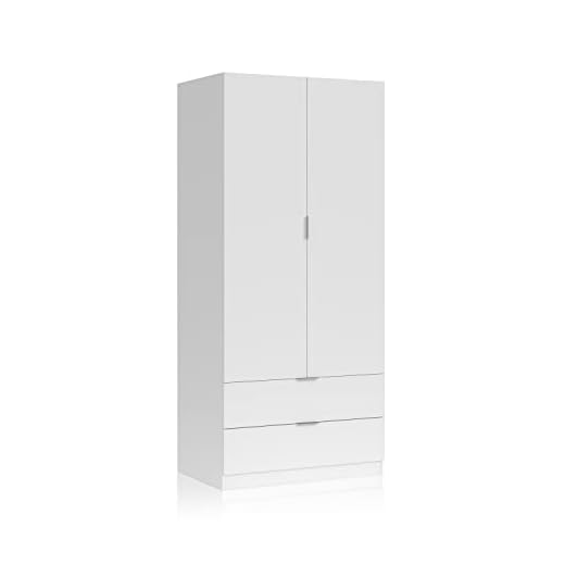 Habitdesign LCX222O - Armario ropero 2 Puertas y 2 cajones, Armario Dormitorio, Acabado en Blanco, Medidas: 81 cm (Largo) x 181 cm (Alto) x 52 cm (Fondo)