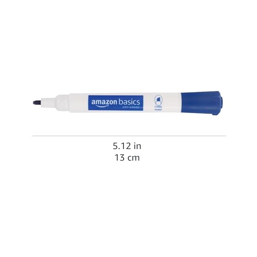 Image of Amazon Basics Dry Erase Whiteboard Markers, Chisel Tip, Low-Odor, Blue, 12-Pack, For Drawing, Sketching and Writing