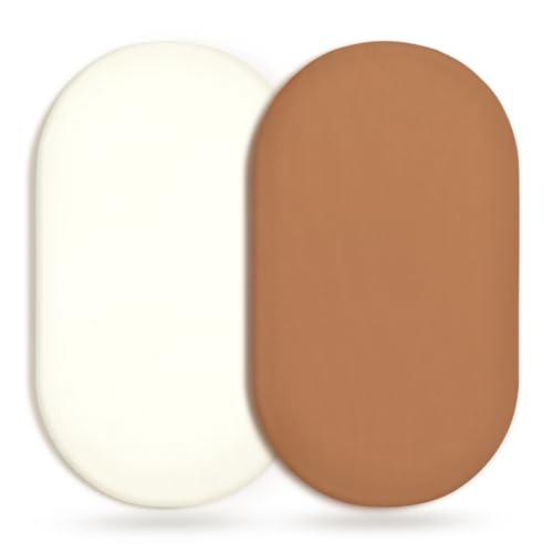 Image of GRSSDER Stretchy Ultra Soft Fitted Bassinet Sheet 2 Pack, Universal Fit for Bassinets Baby Cradle Moses Basket Oval Rectangle Mattress Safe and Snug, Jersey Bassinet Sheets for Girls, Cream/Orange