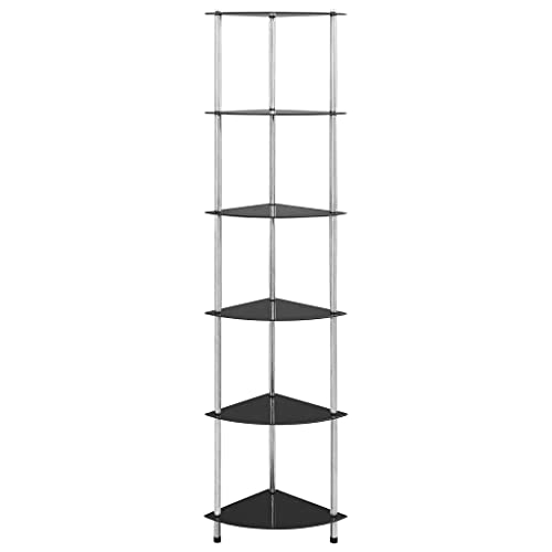 Teenpull Étagère à 6 Niveaux en Verre trempé Noir 30x30x160 cm avec Acier Inoxydable Robuste pour Salon Bureau Rangement et Organisation Efficace