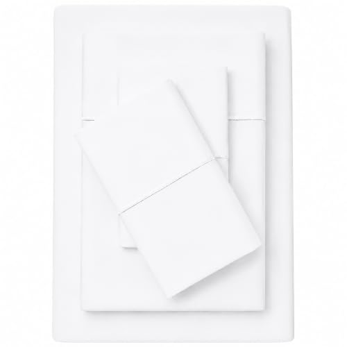 Image of Feather & Stitch 500 TC Split King Size Sheet Set, 5 piece Bed Sheets Set-2 Twin Fitted Sheet, 1 King Flat Sheet & 2 King Pillowcases, 18 inch Deep Pockets Sateen Weave Solid Bedsheet - (Solid White)