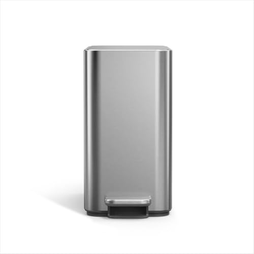 Image of simplehuman Slim Step Can, 9L / 2.4 Gallon Primary Bathroom Trash Can, Liner Pocket, Sleek Internal Hinge, 150,000-Step All-Steel Pedal, Lid Shox Silent Close, Brushed Stainless Steel