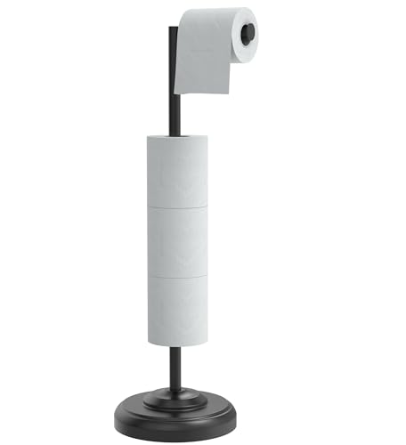 WZKALY Matte Black Toilet Paper Holder Stand with Storage, 4 Extra Rolls