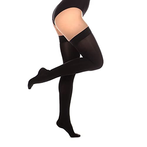 RIEMTEX PREMIUM Kompressionsstrümpfe Klasse 2 CCL2 23-32 mmHg mit geschlossener Spitze Schenkelstrümpfe Damen Herren (Größe 4, Schwarz)