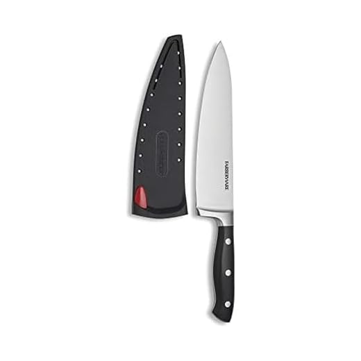 Farberware 5173577 Edgekeeper 8 Inch Forged Triple Riveted Chef Knife with Self-Sharpening Sleeve, Black