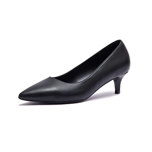GENSHUO Womens Kitten Heels,Classic 2 Inch Low Heel Pumps Slip On Closed Pointed Toe Pumps Office Work Dress Heeled Pump Shoes