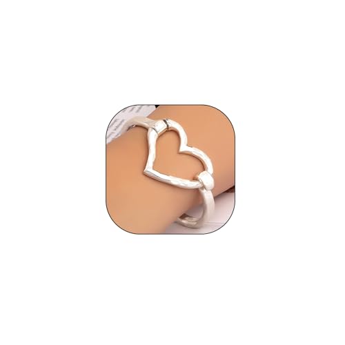 GIGB PBDK Silver Chunky Heart Shaped Bracelets for Women Trendy Adjustable Hammer Love Statement Bangle Minimalist Heart Bracelet Valentine's Day Charm Jewelry
