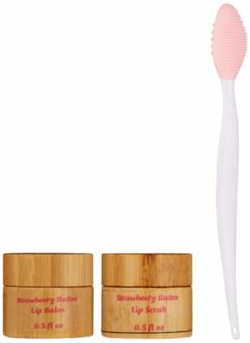 Natural V.I.P. Vegan Strawberry Sugar Lip Exfoliator Scrub and Strawberry Flavored Coconut Balm