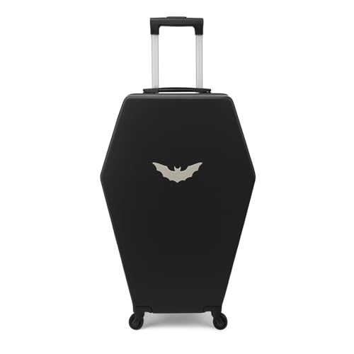 Coffin Suitcase 26.5 Inch Gothic Luggage Black Hard Shell Spinner Carry On with Lock | Unique Horror Casket Travel Case Trolley Bag with Wheels for Halloween, Cosplay, Conventions, Airport Trips
