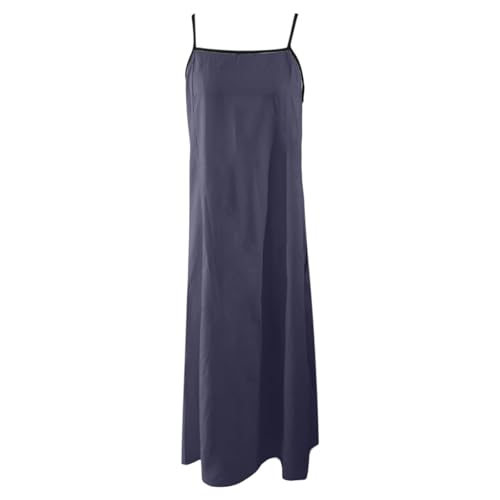 Image of Linen Maxi Dress for Women Spaghetti Strap Backless Summer Beach Sundress Flowly Sleeveless Comfy Long Dresses