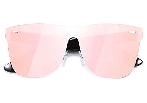 FEISEDY Mirrored Rimless Sunglasses One Piece Lens Reflective Sunglasses for Women Men B26473