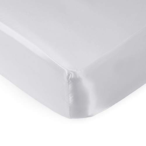 Image of Pro Goleem Satin Soft Crib Sheet Great for Baby with Sensitive Hair Silky Baby Sheet White Unisex 52’’x28’’x8’’ Fitted Sheet