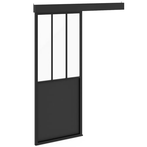 IDMarket - Kit Porte coulissante verrière 83 cm en métal + MDF avec Rail et Fixations