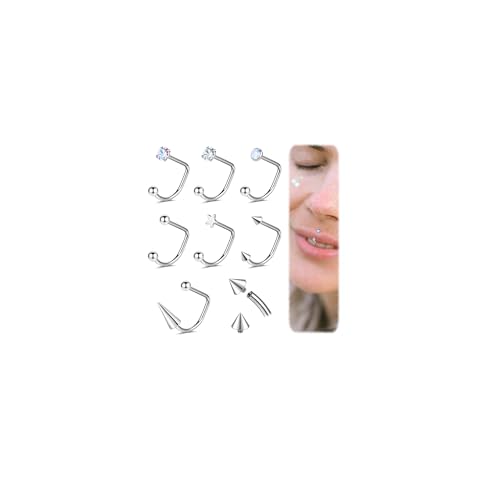 ZS 7 Stücke Lippenpiercing Edelstahl Sternopal Zirkonia 16G C-förmige U-förmige Lippenringe Knorpe Helix Ohrringe Innengewinde für Damen Herren (C-förmige Lippenringe 10mm)