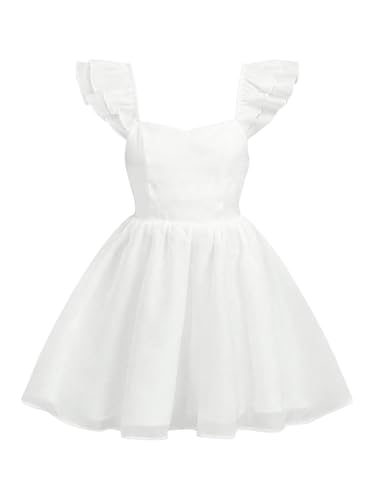 WDIRARA Girl's Sweetheart Neck Ruffle Cap Sleeve Dress Smocked Bow Back Flared A Line Dresses2