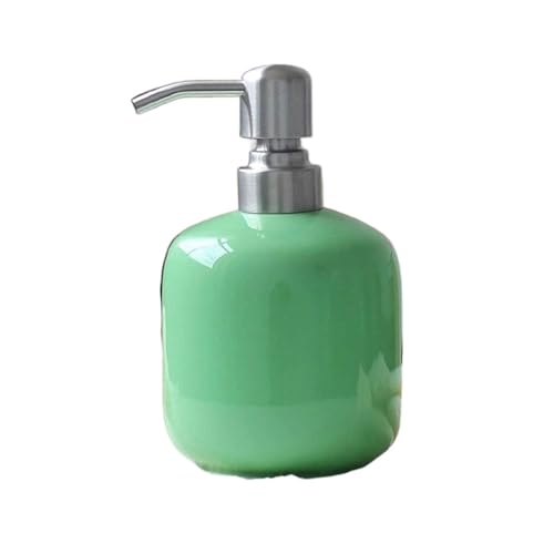 Dispensador de jabón líquido y jabón decoración de hotel, botellas de cerámica para encimeras Botella de líquido duradera con bomba de acero inoxidable plateado (verde)