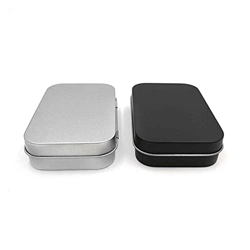 JANEMO Makeup Bags & Cases,2 PCS Metal Rectangular Empty Hinged Tins Box,Durable Small Empty Storage Tins with Lids, Use for Store Small Objects Nail Clippers,Nail Art,Lip Gloss,Black&Silver