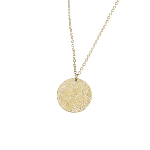 Sautoir acier inoxydable doré inoxydable et hypoallergénique à médaille martelée