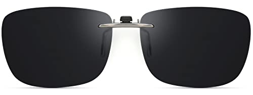 CAXMAN Polarized Clip On Sunglasses for Prescription Glasses Men & Women w/Category 4 Super Dark Lens Compact Fit Non Flip Up Large Size