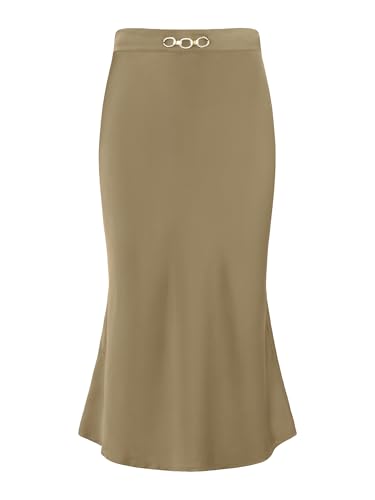 Women's Satin Skirt Elegant Work Elastic Waist Silky Midi A-Line Skirts