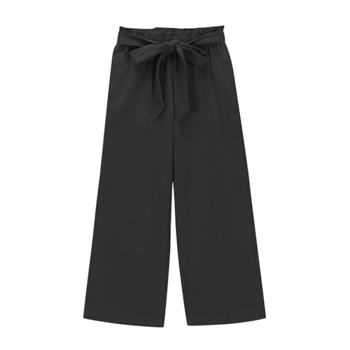 Girls Linen Pants Petite Stretchy High Waisted Wide Leg Pants Casual Dressy Bow Tie Baggy Pant Girls Summer Outfits4