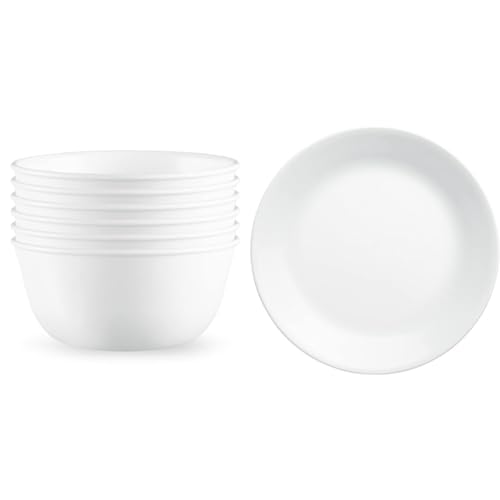 Corelle Vitrelle 28-oz 6 Bowls & 4 10.25" Plates Chip Resistant Glass Dinnerware Set Winter Frost White
