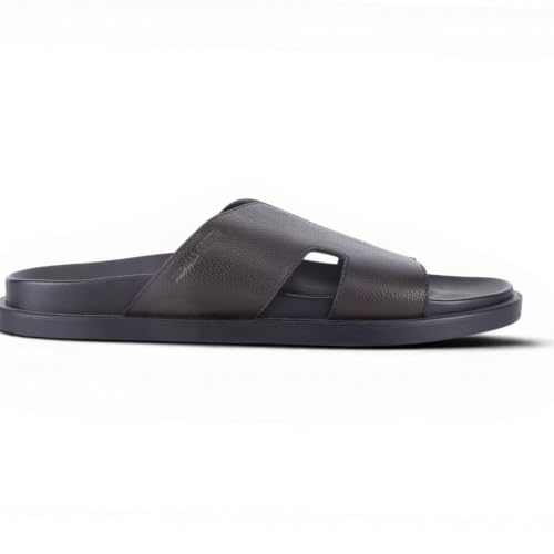 Image of Thomas Crick Men's Dune Genuine Leather Slides | Premium Open Toe Broad-Strap Casual Sandals with Contour TPR Sole, UK Size 6-11