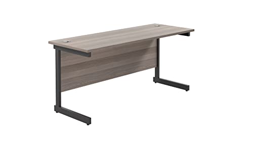 Office Hippo Heavy Duty Rectangular Cantilever Office Desk, Home Office Desk, Office Table + Integrated Cable Ports, PC Desk For Office or Home, 5 Yr Wty - Black Frame/Grey Oak Top, 160cm x 60cm