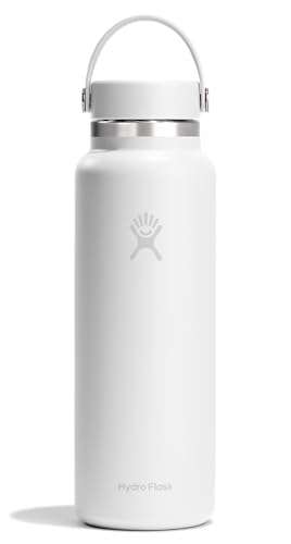 Image of Hydro Flask Water Bottle - Insulated Stainless Steel - Wide Mouth Flex Lid, Non Spill, Leakproof and Refillable in 40 Oz Tonal White