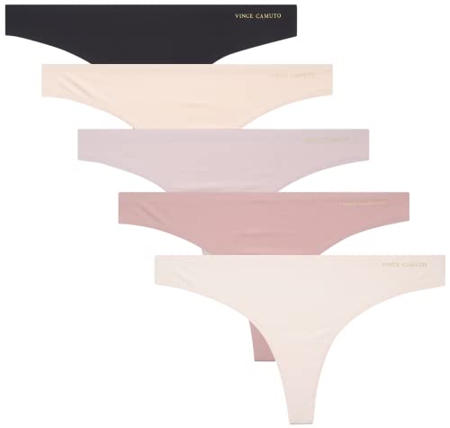 Vince Camuto Women's No Show Seamless Thong Panty Multi-Pack Underwear, Size Medium, Peony/Rose/Lilac/Woodrose/Black