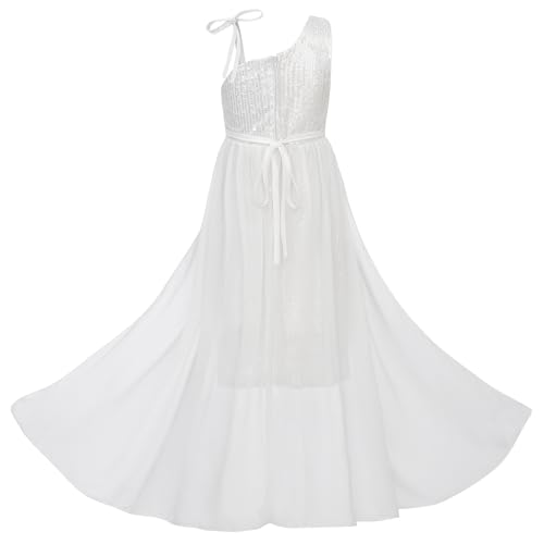 Uhnice Girls One Shoulder Sequin Gown with Tulle Overlay Flower Girl Dress for Wedding Birthday Party2