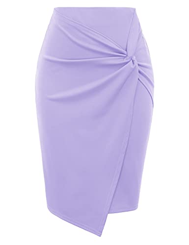 Kate Kasin Womens Pencil Skirt Knee Length Side Wrap Knot Business Skirt for Office Work Lilac S