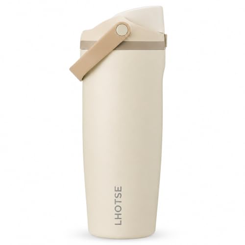Image of LHOTSE FreeSip Gym Water Bottle with Straw & Spout | Leakproof Stainless Steel Sports Bottle for Workout, Fitness Training & Exercise Hydration (Lightly Toasted, 900 ml)